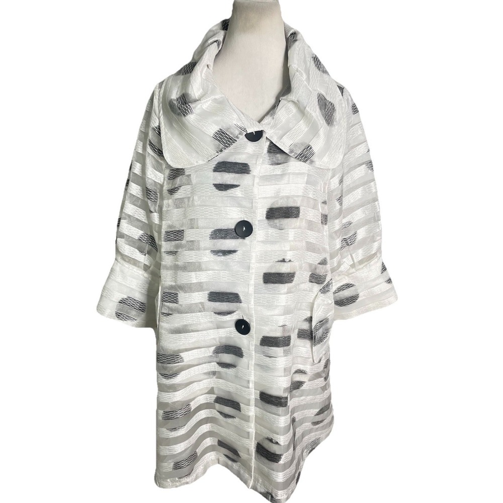 Damee White Black Polka‎ Dot Art Jacket Avant Garde Pop Art Lagenlook 1X
